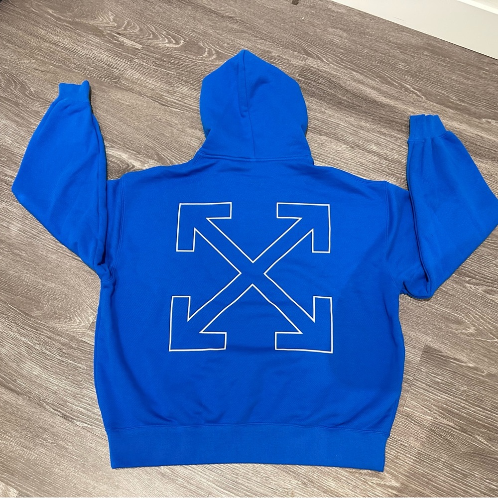 Off-White Blue Hoodie with Iconic Arrow Design